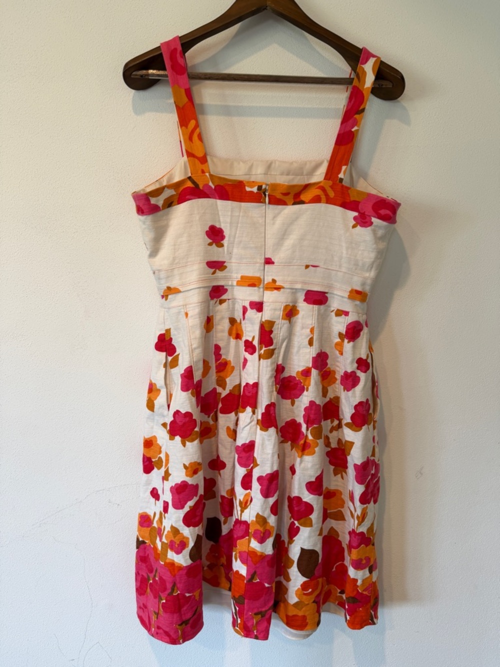 Adrianna Papell Linen Square Neck Floral Midi Dress Pockets Thick Straps Sz 14 - Picture 9 of 11